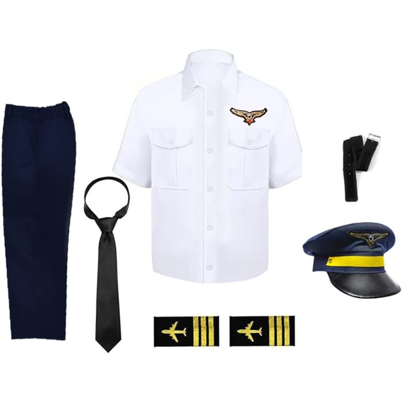 Pilot Uniform Outfit Costume Set - Professional Airline Style Shirt, Pants, Hat and Tie with Badge Details For Boys and Girls Cotton Blend Fabric Adjustable Fit Ideal for Dress-Up, Role Play, School Events, Travel - Image 3