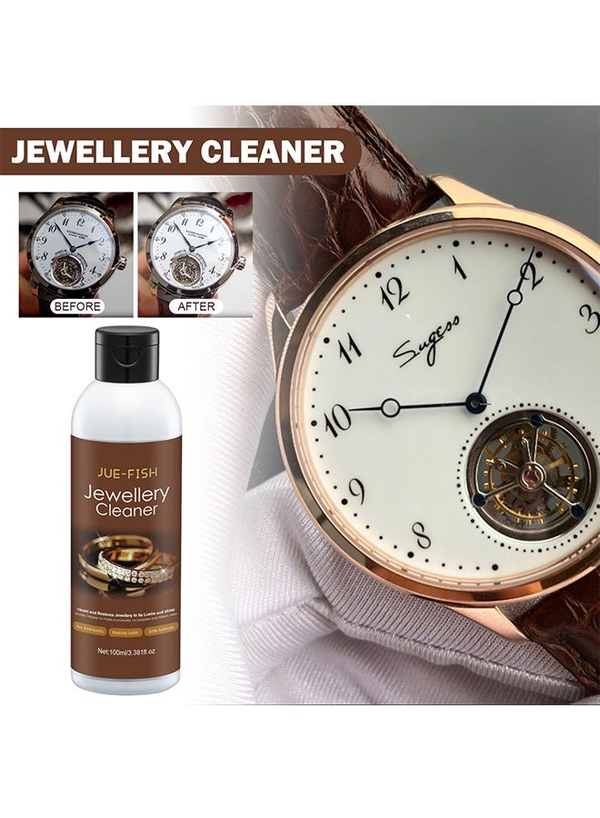 JUE-FISH Jewelry Cleaner—Jewelry Cleaner Solution for Diamond, Gold, Silver, Gemstones, Best Extra Concentrated Formula Silver Jewelry Cleaner For Sonic And Ultrasonic Jewelry Cleaner Solution 100ML - Image 1