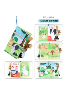 Generic Baby Baby Sea Land Air Tail Cloth Book Ocean Forest Flying Animals Palm Book Early Education Toy With Ring Paper-Color:English 4-page 8-sided Pasture Animal Tail Cloth Book 40.4g  - Image 1