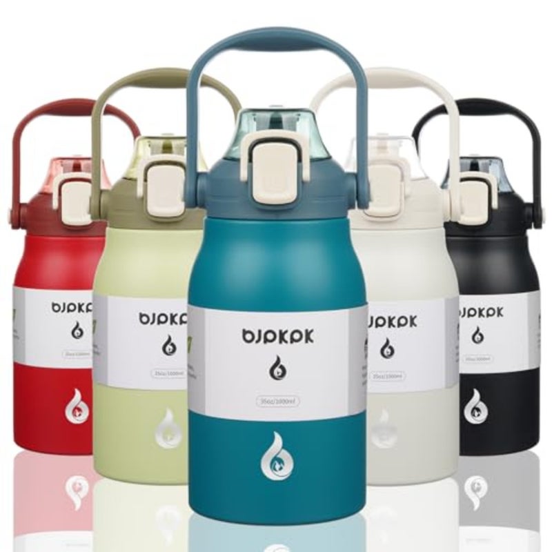 Insulated Water Bottles with Straw, Stainless Steel Metal Water Bottle with One-handed Opening Lid, BPA Free Sport Jugs, Flasks for Men and Women, Light Blue - Image 1