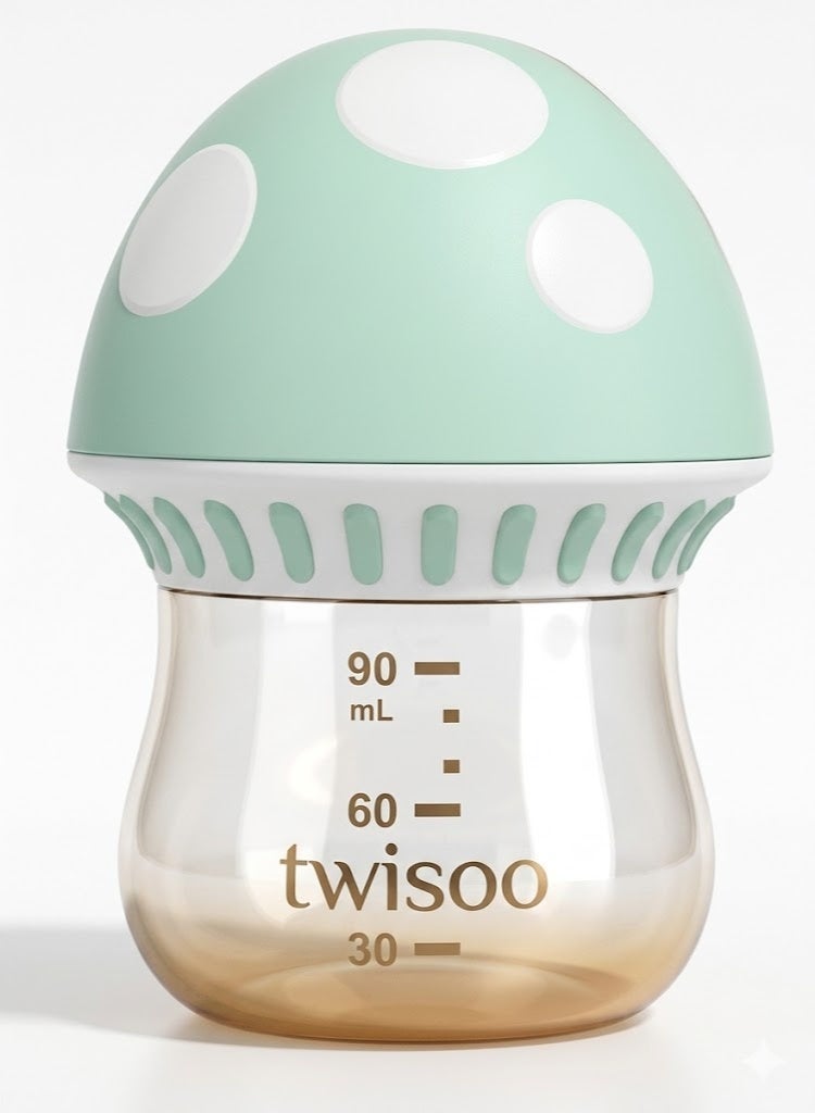 Twisoo Newborn Baby Bottle Set, Anti-Colic PPSU Mushroom Milk Bottle, BPA-Free, 90ML – Safe, Durable, Leak-Proof Feeding Bottle for Infants, Ideal for Newborns and Toddlers (Green) - Image 1