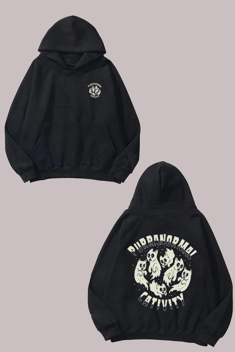 Unisex Purranorma Cativity Design Front Back Printed Regular Fit Black Sweatshirt