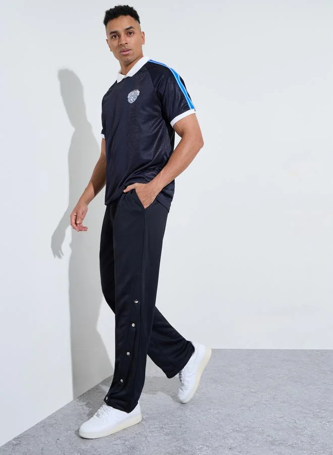 Take Two Men Black Solid Drawstring Knit Pants with Button Hem