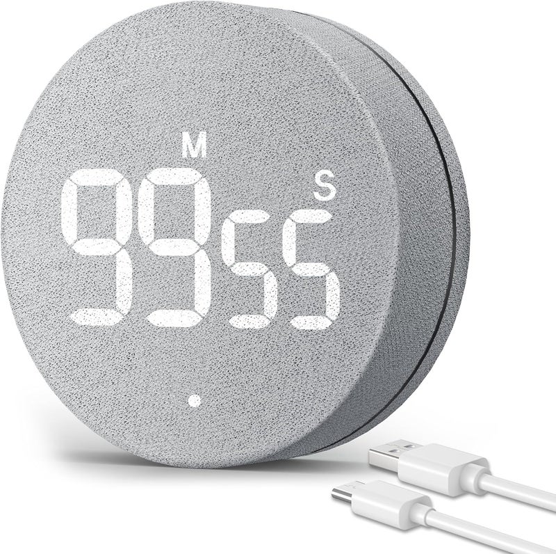 AVINIA Desk Timer for Productivity Magnetic Digital Kitchen Timer Rechargeable Fabric Mesh Cover 99 Mins Countdown/Count Up Stylish Efficana Konah Home Timmer for Cooking (Fabric Gray) - Image 1
