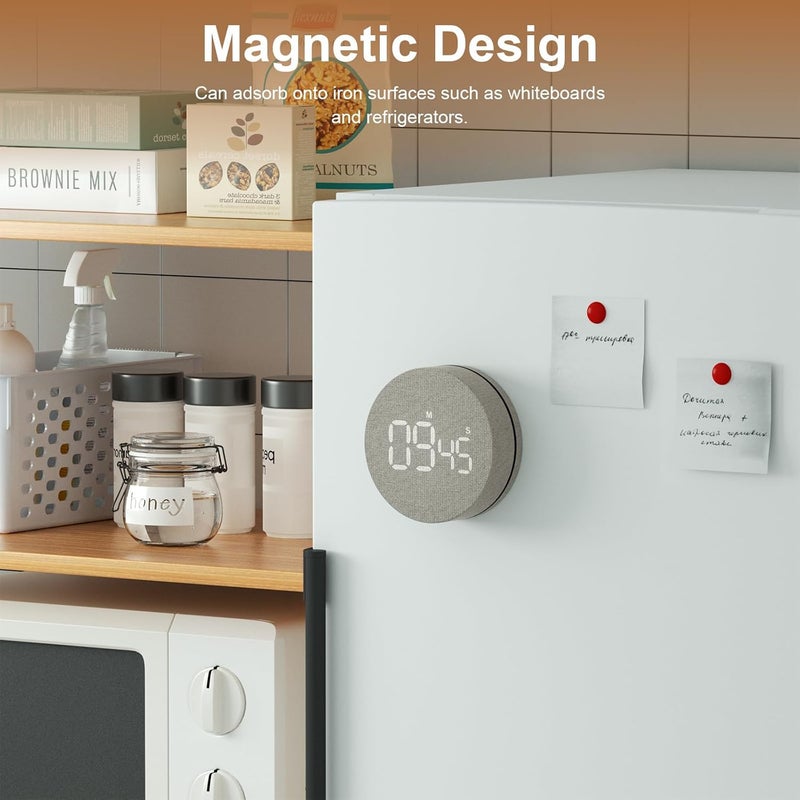 AVINIA Desk Timer for Productivity Magnetic Digital Kitchen Timer Rechargeable Fabric Mesh Cover 99 Mins Countdown/Count Up Stylish Efficana Konah Home Timmer for Cooking (Fabric Gray) - Image 4