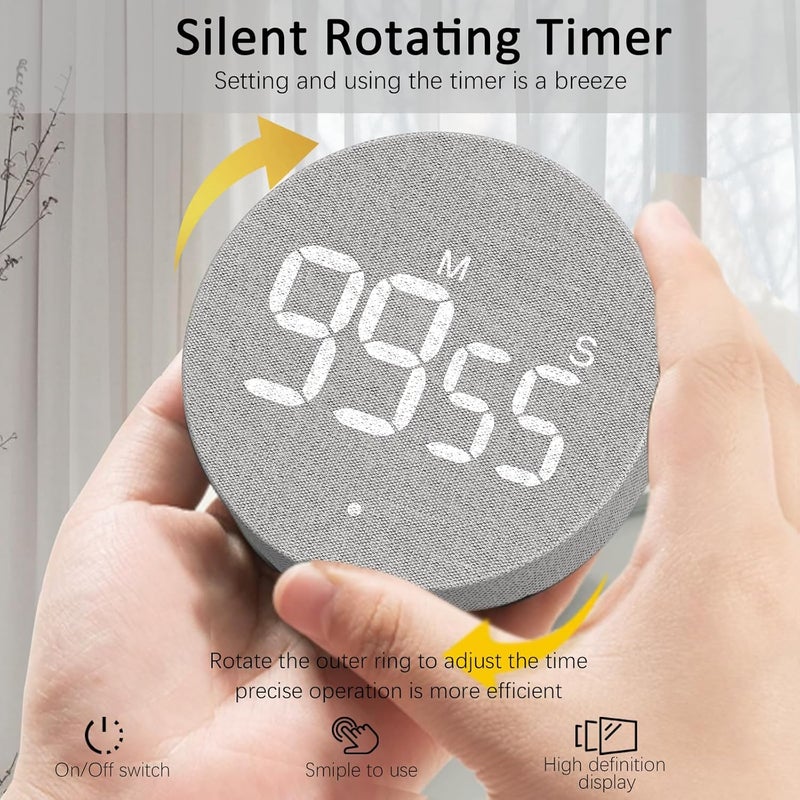 AVINIA Desk Timer for Productivity Magnetic Digital Kitchen Timer Rechargeable Fabric Mesh Cover 99 Mins Countdown/Count Up Stylish Efficana Konah Home Timmer for Cooking (Fabric Gray) - Image 5