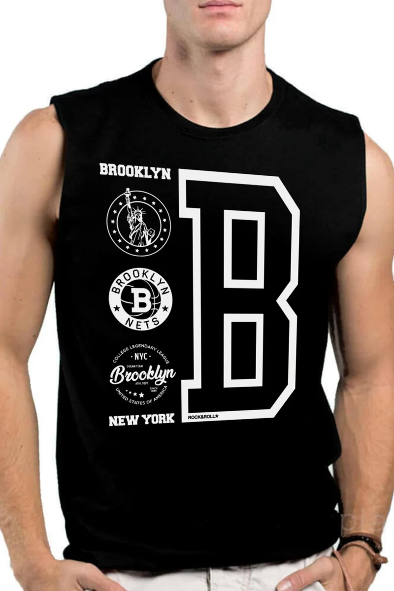 Brooklyn Logo Black Men's Cut Sleeve / Sleeveless T-Shirt