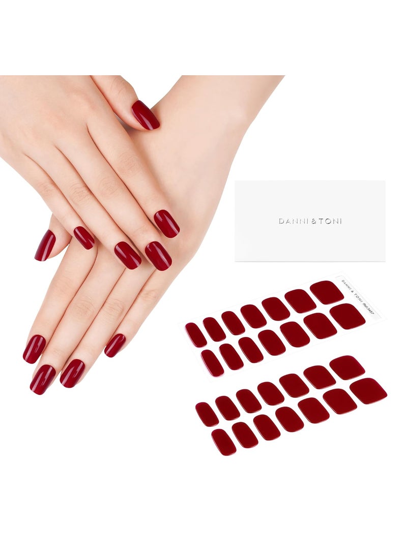 DANNI & TONI - DANNI & TONI Semi-Cured Gel Nail Strips, Sultry Cinders, Deep Red, 28 Stickers - Image 1