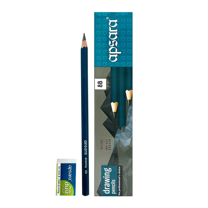 Apsara Apsara Drawing Pencils 8B Special Impregnated Lead Extra Smoothness While Using Useful For Drawing Sketching Shading And Drafting Superior Lead Quality Pack Of 10 Ink Black - Image 1