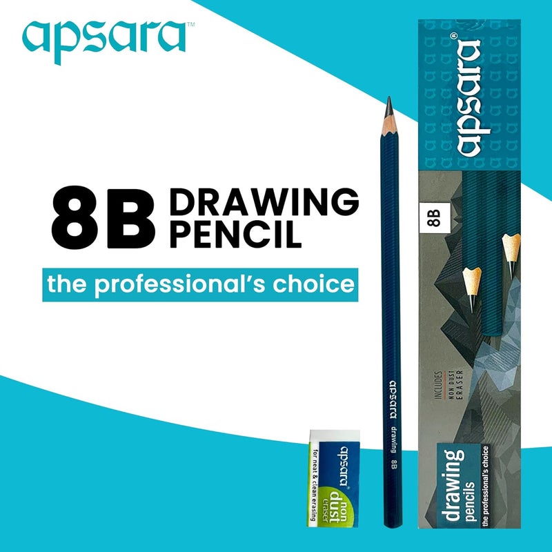 Apsara Apsara Drawing Pencils 8B Special Impregnated Lead Extra Smoothness While Using Useful For Drawing Sketching Shading And Drafting Superior Lead Quality Pack Of 10 Ink Black - Image 3