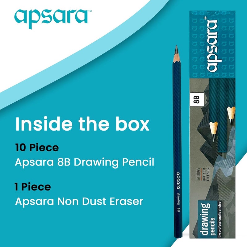Apsara Apsara Drawing Pencils 8B Special Impregnated Lead Extra Smoothness While Using Useful For Drawing Sketching Shading And Drafting Superior Lead Quality Pack Of 10 Ink Black - Image 4