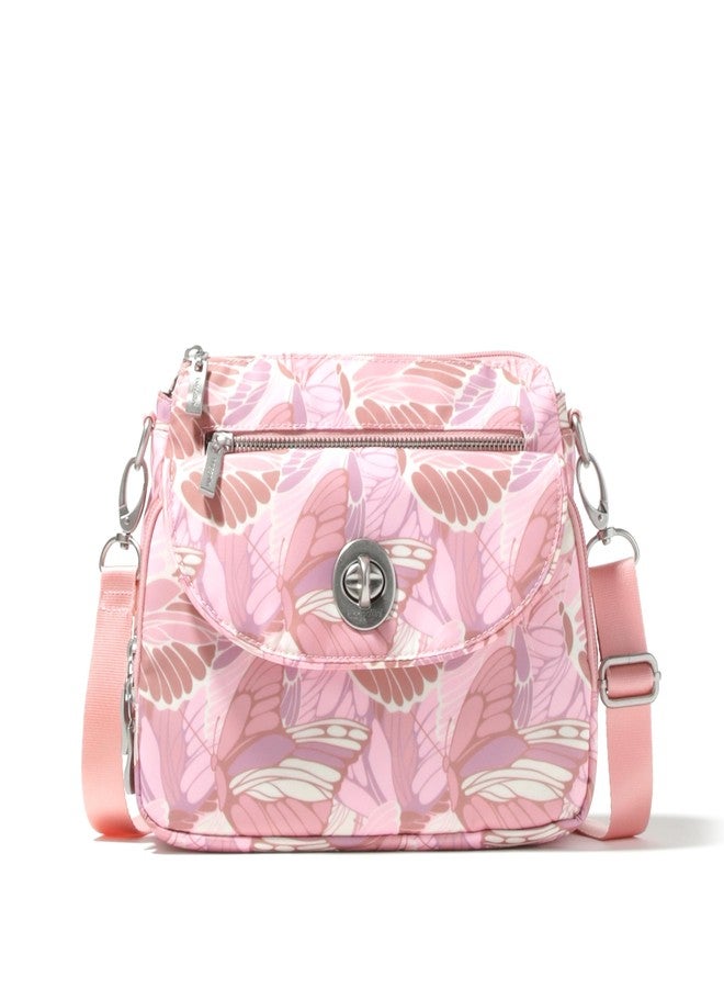 Baggallini Women's Calais Crossbody Bag, Pink Butterfly Print - Image 1