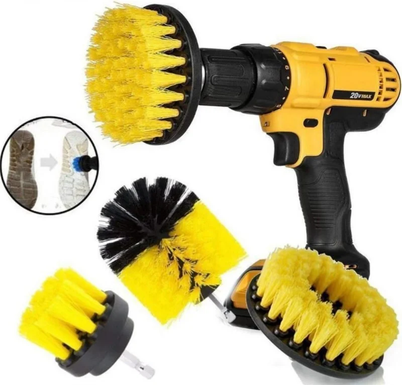 5DM 3-Piece Multi-Purpose Cleaning Brush Attached to Drill Bit
