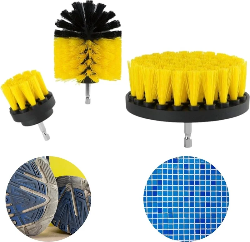 5DM 3-Piece Multi-Purpose Cleaning Brush Attached to Drill Bit