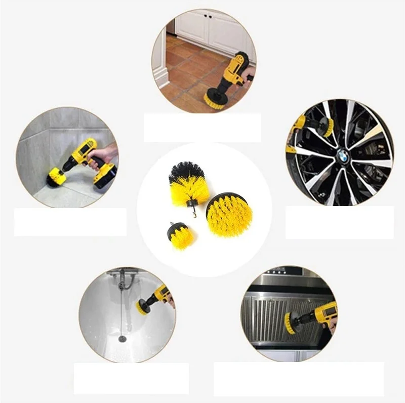 5DM 3-Piece Multi-Purpose Cleaning Brush Attached to Drill Bit