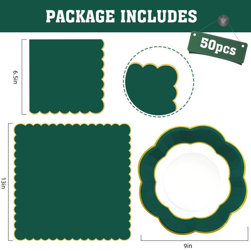 VEIZEDD Green Party Decorations 100PCS Green Plates and Napkins Party Supplies Emerald Green Paper Plates for Birthday Wedding Graduation Bridal Baby Shower Serves 50 - Image 2