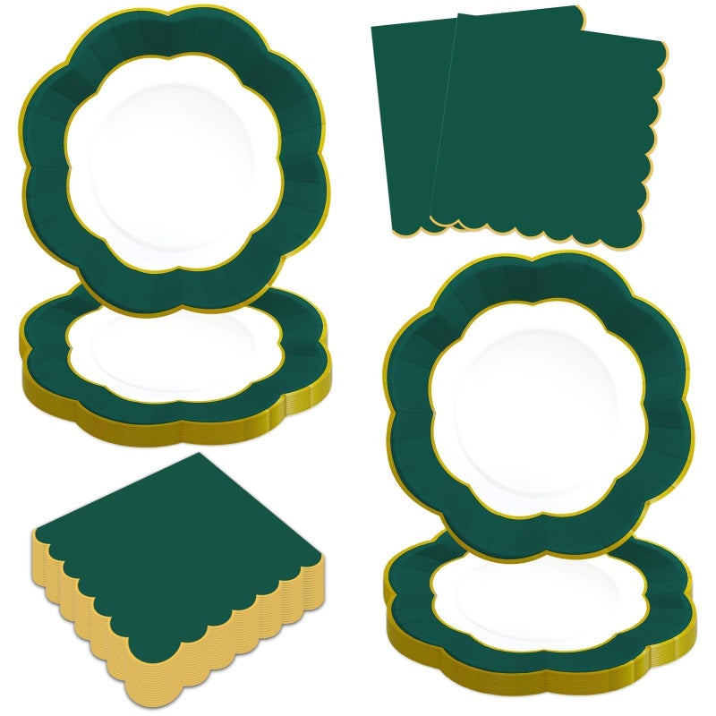 VEIZEDD Green Party Decorations 100PCS Green Plates and Napkins Party Supplies Emerald Green Paper Plates for Birthday Wedding Graduation Bridal Baby Shower Serves 50 - Image 1