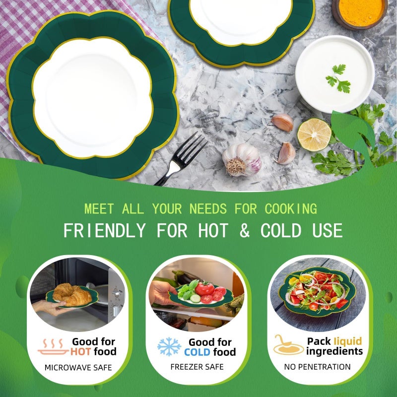 VEIZEDD Green Party Decorations 100PCS Green Plates and Napkins Party Supplies Emerald Green Paper Plates for Birthday Wedding Graduation Bridal Baby Shower Serves 50 - Image 3