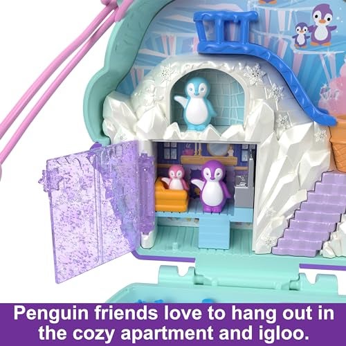 Polly Pocket دمى وبلاي سيت بولي بوكيت، كومباكت البطريق الثلجي الحلو مع 13 ملحق، لعبة سفر مع تصميم خارجي مريح - Image 4
