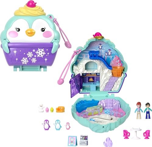 Polly Pocket دمى وبلاي سيت بولي بوكيت، كومباكت البطريق الثلجي الحلو مع 13 ملحق، لعبة سفر مع تصميم خارجي مريح - Image 1