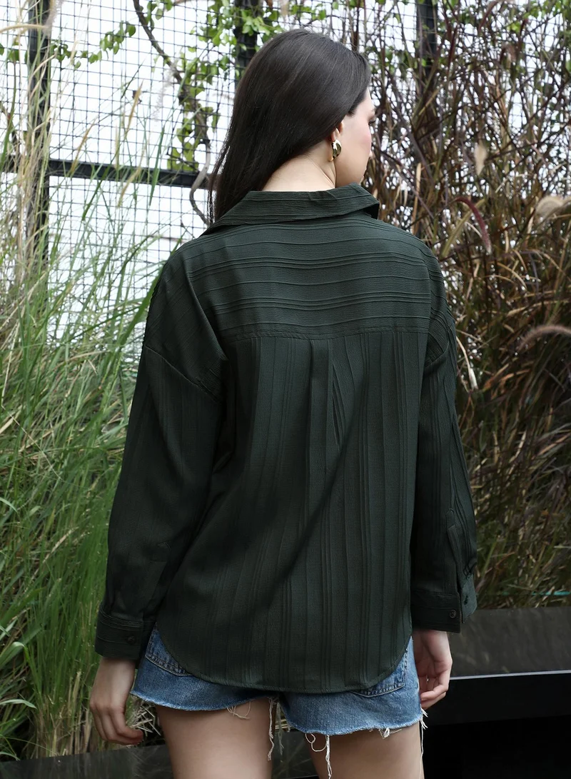 Pinacolada  Women's Emerald Green Lined-Tactile Oversized Shirt for Women | Best Price UAE