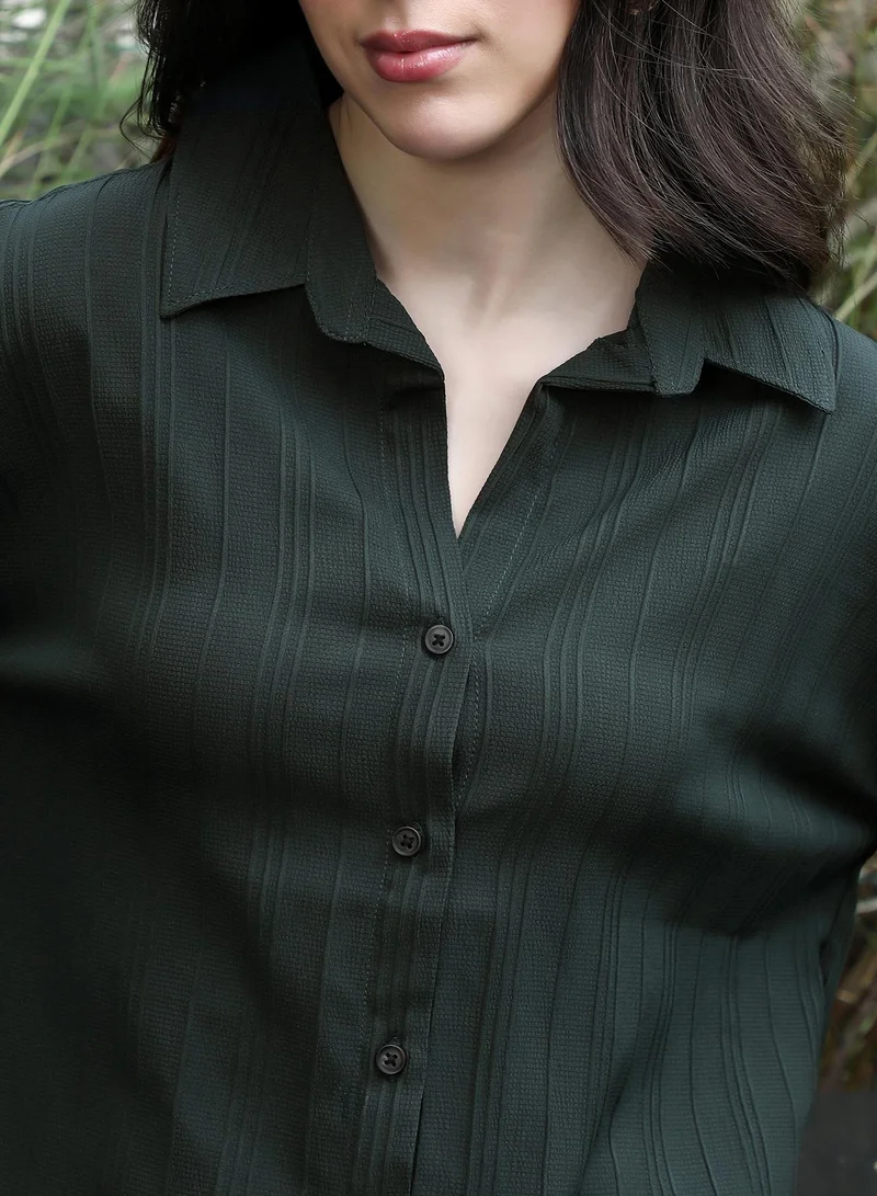 Pinacolada  Women's Emerald Green Lined-Tactile Oversized Shirt for Women | Best Price UAE