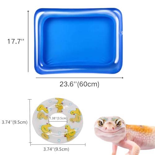 SEZDEKI Lizard Bath Pool & Collar Rings Set - Inflatable Reptile Bathing Swimming Pool Bathtub Reptile Swim Float Ring for Leopard Gecko Amphibians Habitat Accessories Grooming Health Supplies (Blue) - Image 2