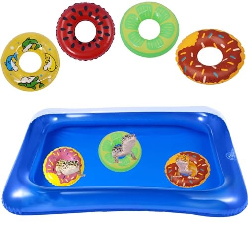 SEZDEKI Lizard Bath Pool & Collar Rings Set - Inflatable Reptile Bathing Swimming Pool Bathtub Reptile Swim Float Ring for Leopard Gecko Amphibians Habitat Accessories Grooming Health Supplies (Blue) - Image 1