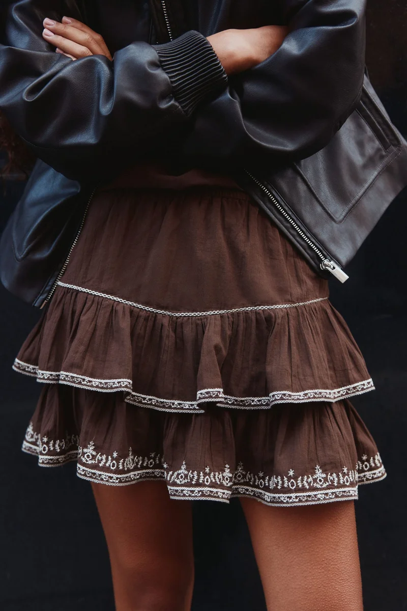 H&M Embroidered cotton skirt