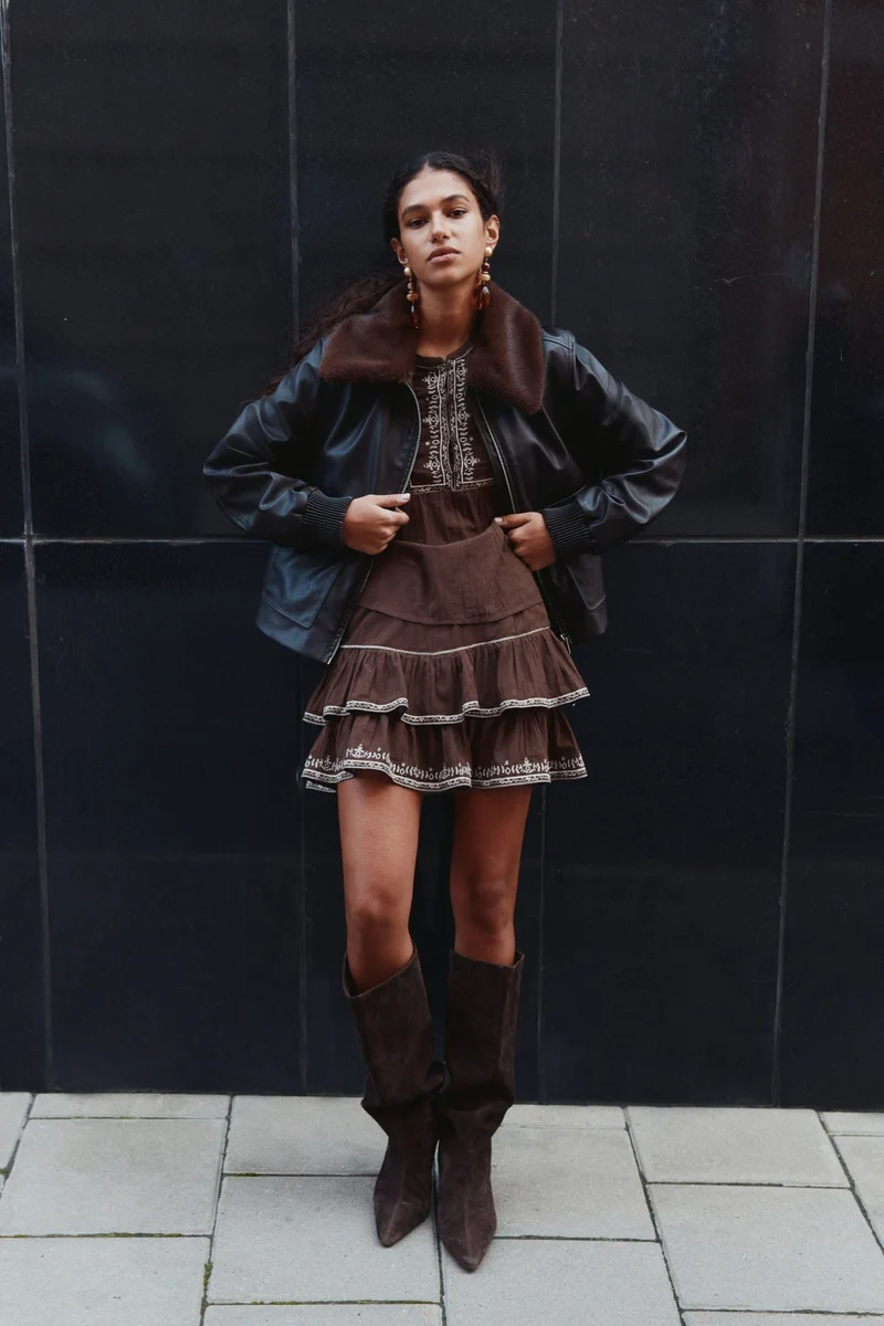 H&M Embroidered cotton skirt