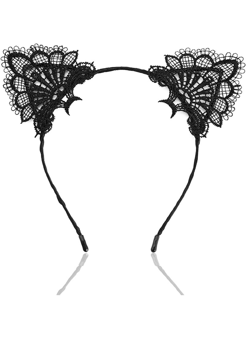 Oarkive - Cat Ears Black Cat Ears Women Cat Ears Headband Lace Cat Ears Headband Halloween Cat Headbands for Women Kitten Ears Small Cat Ears for Halloween Cosplay Costume Party Girls Womens Adult - Image 1