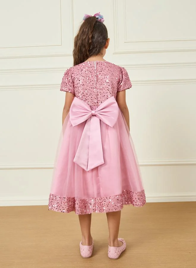 ستايلي Sequin Detail Floral Applique Mesh A-Line Dress