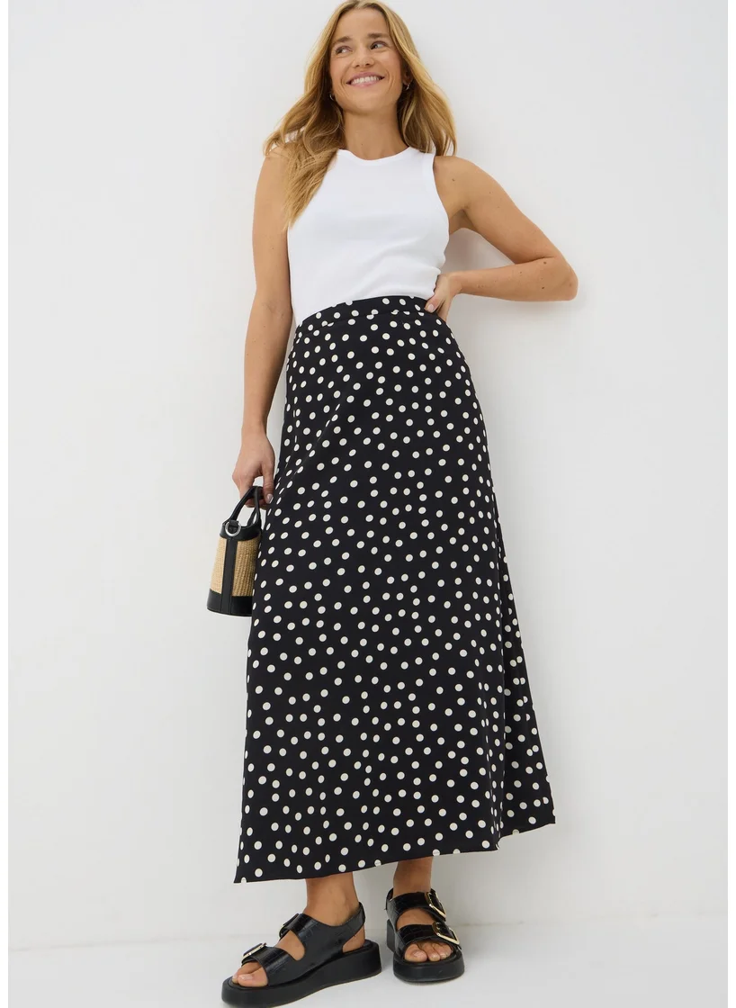 Matalan Black Monochrome Spot Flared Hem Midaxi Skirt