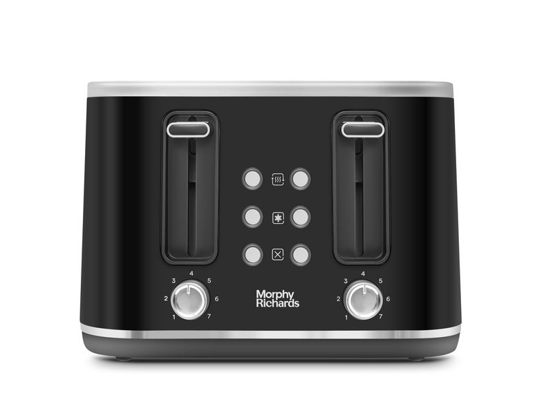 Morphy Richards Motive 4 Slice Toaster, Browning Controls, Reheat, Cancel & Defrost Settings, Bread Lever, Removeable Crumb Tray, Electromagnet Cover, 1600W, Black, 242801 - Image 1