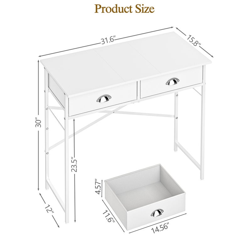 ThreeHio Small Vanity Desk No Mirror for Kids Bedroom, 31.5 Inch Vanity Table with Drawers, Makeup Vanity Desk for Narrow Spaces, White Dreessing Table(No Mirror) - Image 2
