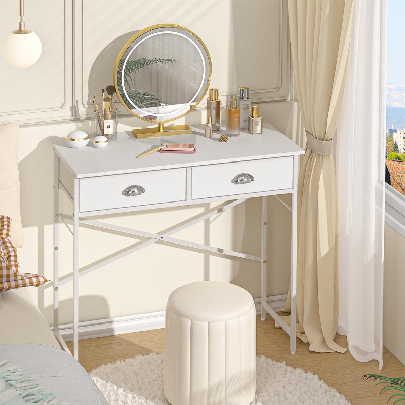 ThreeHio Small Vanity Desk No Mirror for Kids Bedroom, 31.5 Inch Vanity Table with Drawers, Makeup Vanity Desk for Narrow Spaces, White Dreessing Table(No Mirror) - Image 4