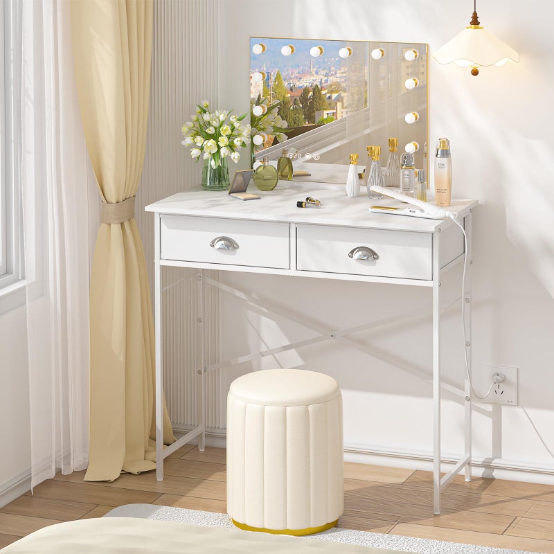 ThreeHio Small Vanity Desk No Mirror for Kids Bedroom, 31.5 Inch Vanity Table with Drawers, Makeup Vanity Desk for Narrow Spaces, White Dreessing Table(No Mirror) - Image 1