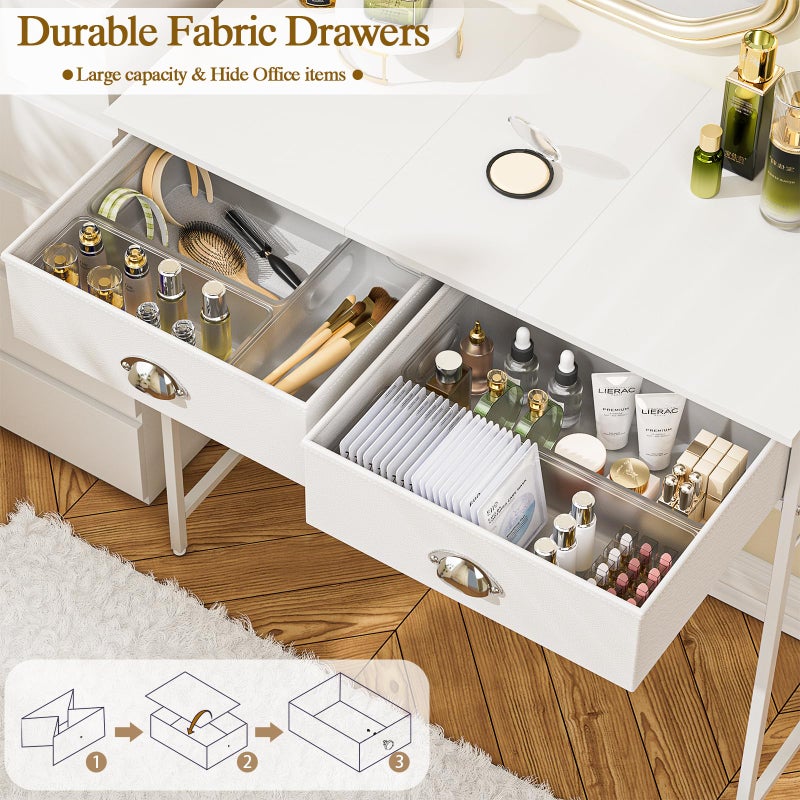 ThreeHio Small Vanity Desk No Mirror for Kids Bedroom, 31.5 Inch Vanity Table with Drawers, Makeup Vanity Desk for Narrow Spaces, White Dreessing Table(No Mirror) - Image 5