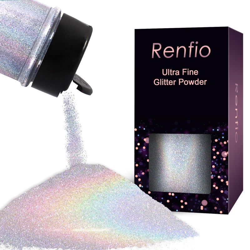 Renfio Holographic Glitter - Silver Diamond Dust, 1.94oz/55g Fine Glitter for Resin, Slime, Snowglobe, Christmas Decor - Image 1