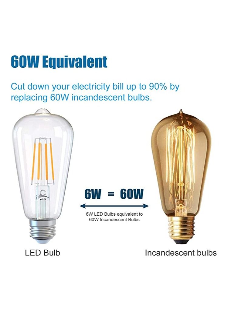 E27 LED Bulb, NonDimmable Energy Saving Light Bulbs, 6W ST64 6500K Vintage Edison Screw ES Bulb 60W Incandescent Replacement Antique Clear Glass for Pendant Home, Retro Fashioned Lamp (4Pcs Cool White  - Image 5