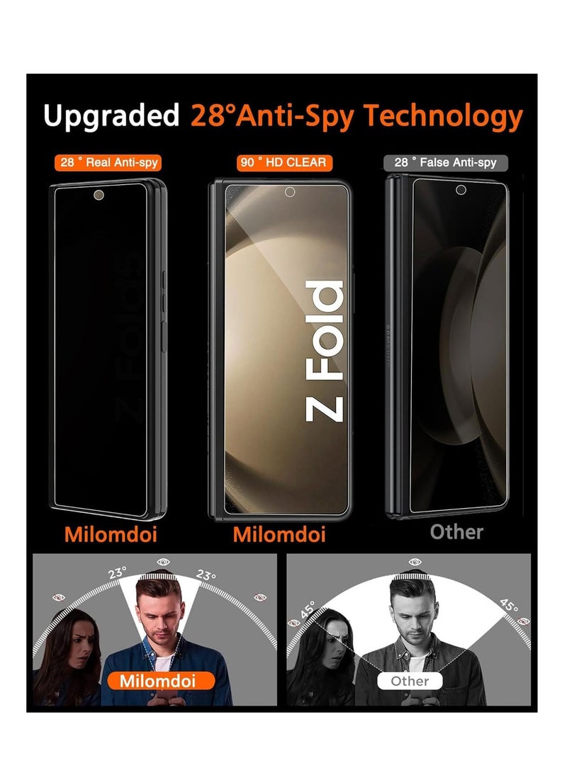 اووكاي [ 6-in-1 ] سامسونج غالاكسي زد فولد 6 حامي الشاشة ، 2 تبو الخصوصية الداخلية حامي الشاشة + 2 خفف من الزجاج الخصوصية الخارجية حامي الشاشة + 2 عدسة الكاميرا حامي فقاعة مجانا - Image 2