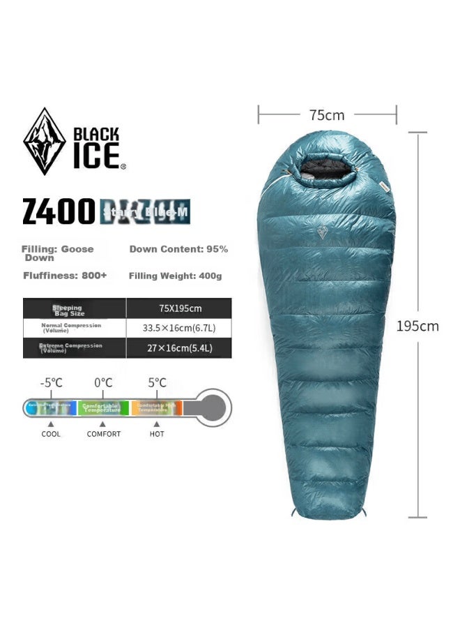 Black Ice Blackice Z Series Lightweight Mummy-style Goose Down Sleeping Bag Camping Sleeping Bag Z400 / Starry Sky Blue / M - Image 1