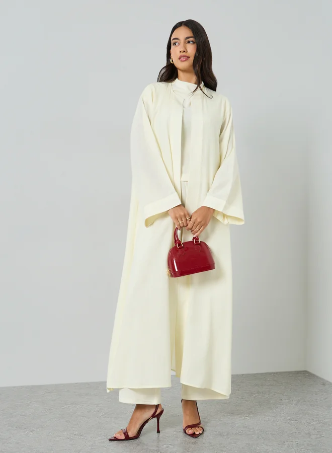 Amirah Cream Front Open Solid Abaya
