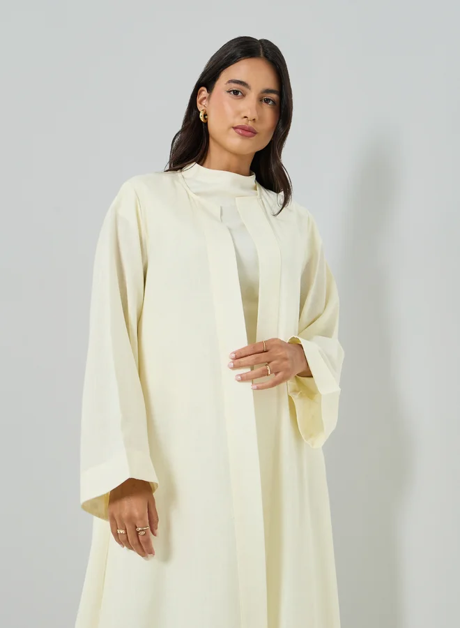 Amirah Cream Front Open Solid Abaya