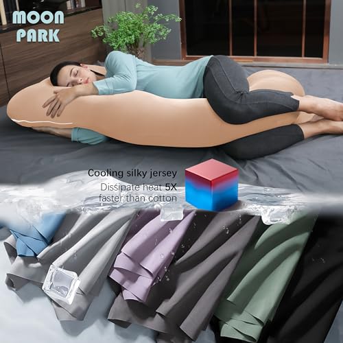 MOON PARK Pregnancy Pillows for Sleeping - U Shaped Full Body Maternity Pillow with Removable Cover - Support for Back, Legs, Belly, Hips - 57 Inch - Brown - Cooling Cover - Image 3