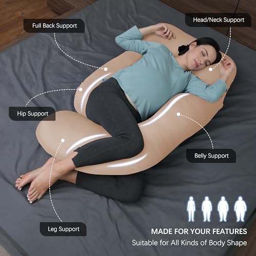 MOON PARK Pregnancy Pillows for Sleeping - U Shaped Full Body Maternity Pillow with Removable Cover - Support for Back, Legs, Belly, Hips - 57 Inch - Brown - Cooling Cover - Image 2