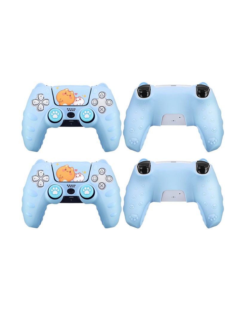 Cute Cat Silicone Case for PlayStation 5 Controller, Kawaii Anti,Slip Design with 4 Thumb Grip Caps and 2 Cat Stickers, Perfect Accessory for PS5 - Image 1