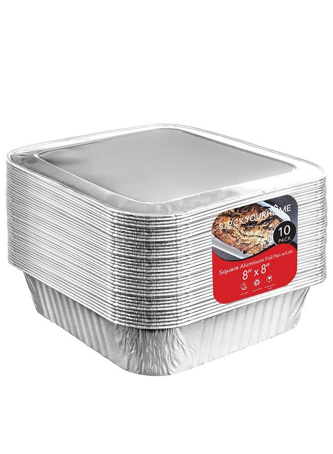 Stock Your Home 8x8 Foil Pans with Lids (10 Pack) 8 Inch Square Aluminum Pans with Covers - Foil Pans and Foil Lids - Disposable Food Containers Great for Baking Cake, Cooking, Heating, Storing, Prepping Food - Image 1