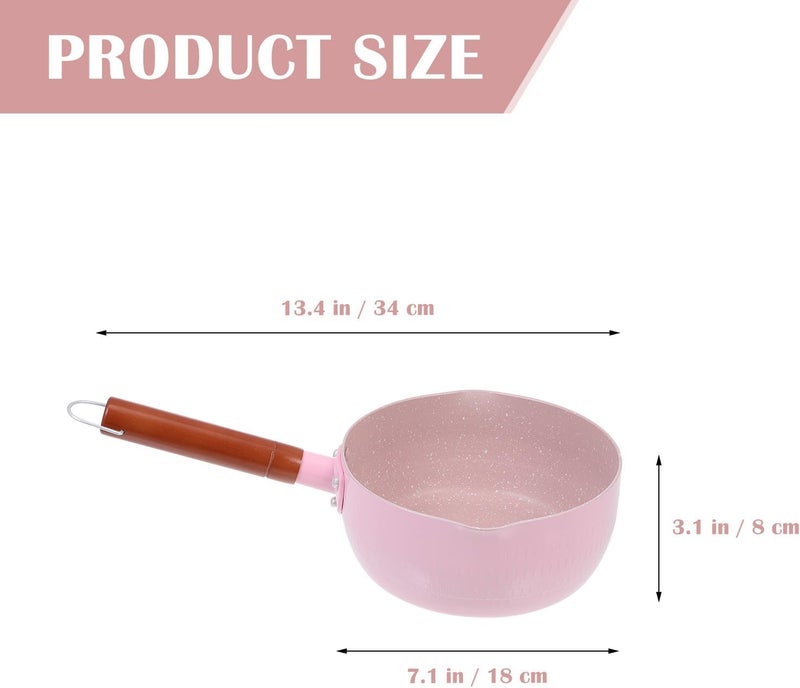 Japanese-style Maifan Stone 18cm Aluminium Soup Pan Saucepan for Food Cooking, Pink Non-stick Household Stockpot with Wooden Handle for Kitchen Use - Image 2