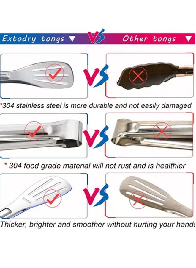 Bukela Kitchen Tongs, 304 Easy to Clean, Food Safe Stainless Steel Cooking Tongs, Salad, BBQ, Frying Tongs Utensils, Kitchen Gift etc, Easy Grip Best Sturdy Tongs, Non Stick - Image 3